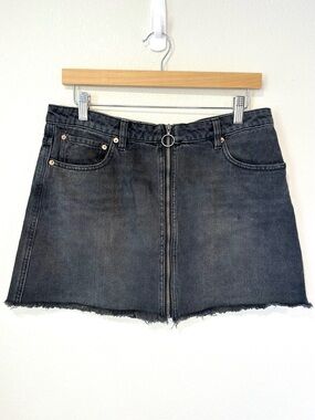 Free People We The Free Zipper Black Denim Mini Skirt Y2K Festival Boho Size 31